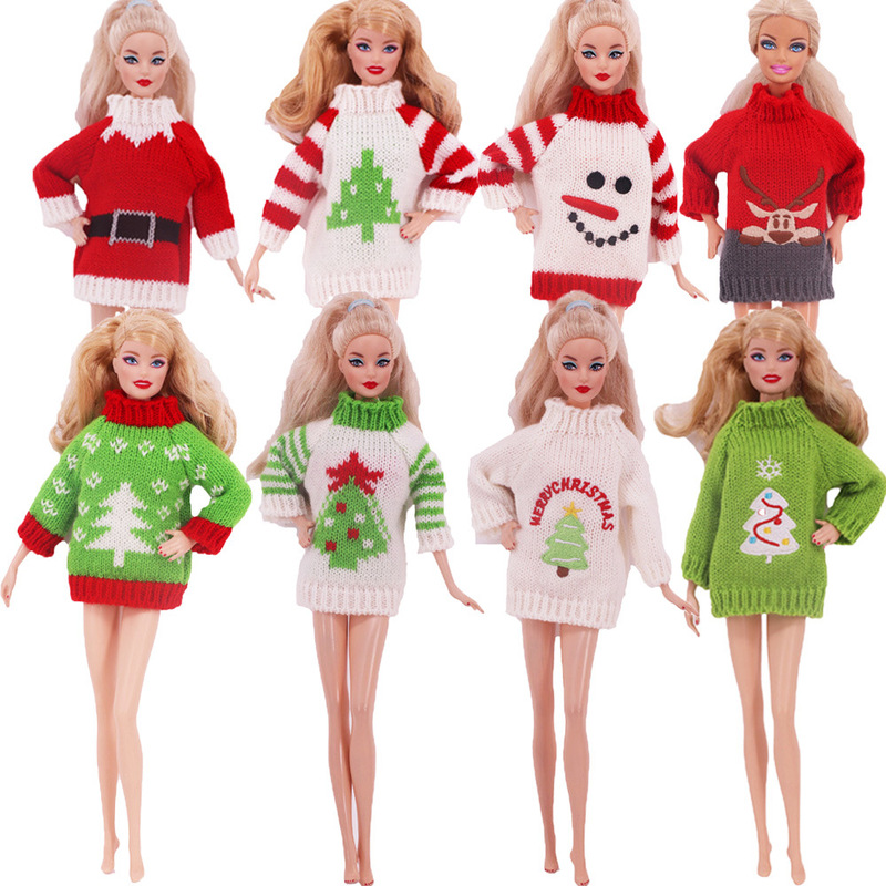 Cross Border Hot New 11.5 Inch Barbie Doll 30cm Christmas Bookshelf Doll Knitted Sweater
