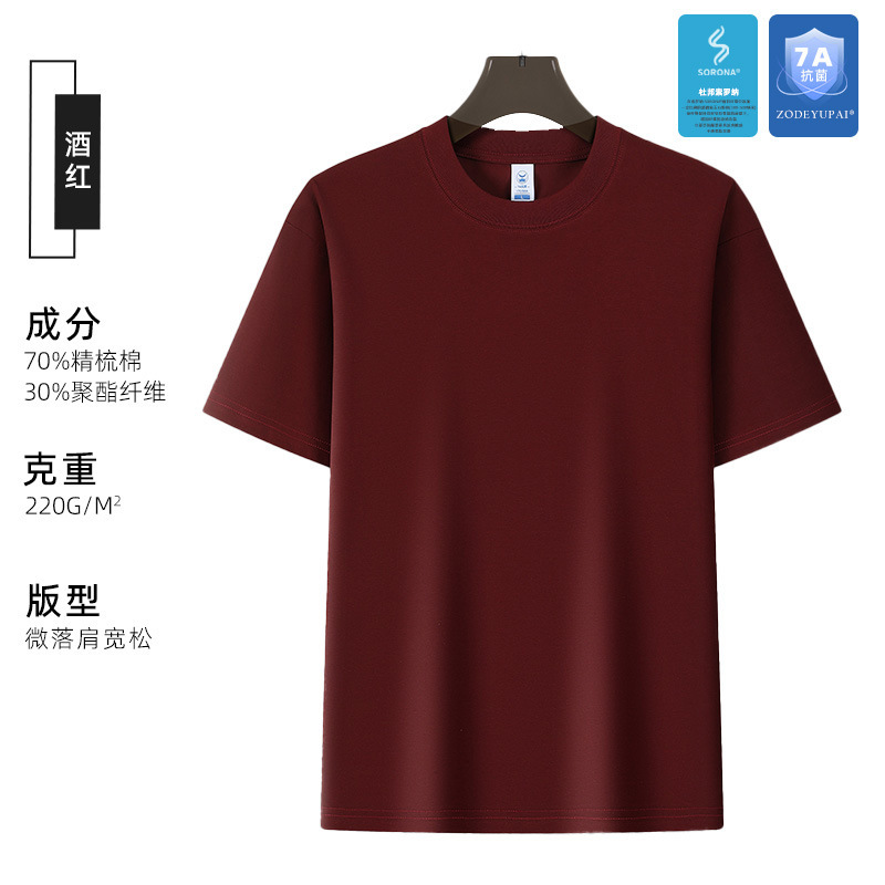 Camiseta Cultural de Manga Corta Antibacteriana Sorona 7A con Estampados y Bordados, Cuello Redondo, Ropa de Trabajo, Impresión de Logotipo Personalizado