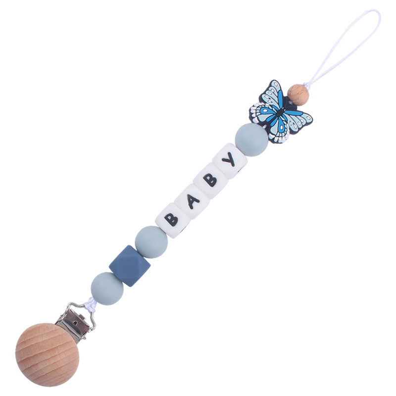Nuevo bebé de dibujos animados animal mariposa Pavo Real búho mordedor calmante bebé molar pezón anti-gota cadena