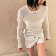 谬家现货春夏季新款字母logo透视轻薄防晒长袖 T恤空调衫打底衫女