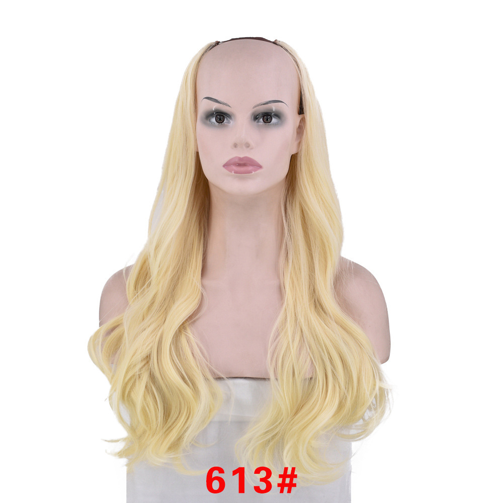 Peluca mujer media cabeza en forma de U pelo largo y rizado, cara esponjosa, gran ola, cabeza de flor de pera, pelo largo y rizado natural para niñas