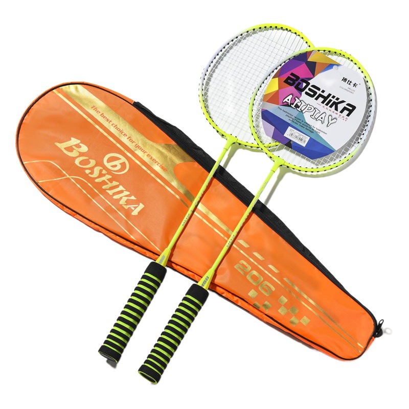 Boshika raqueta de Bádminton de aleación de hierro al por mayor principiante 2 piezas traje con bola adulto entrega de una pieza raqueta de Bádminton