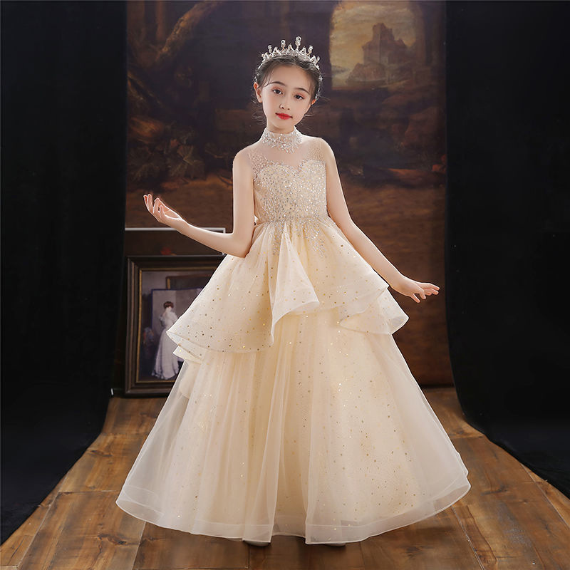Spot vestido de novia de niña de las flores para niños pasarela femenina vestido de noche de gasa hinchada pequeña presentadora interpretación de piano falda larga verano