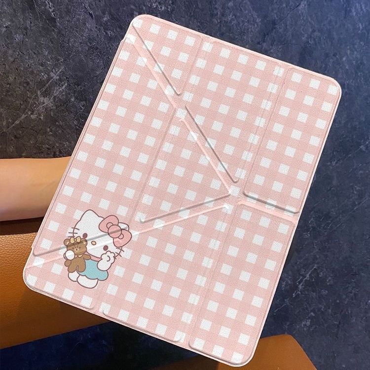 Plaid Bear-Hugging Kt Cat Apple iPad 11 Protective Case 3Y Foldable Cartoon 10Th Generation New Model Air7 Cute M3 with Pen