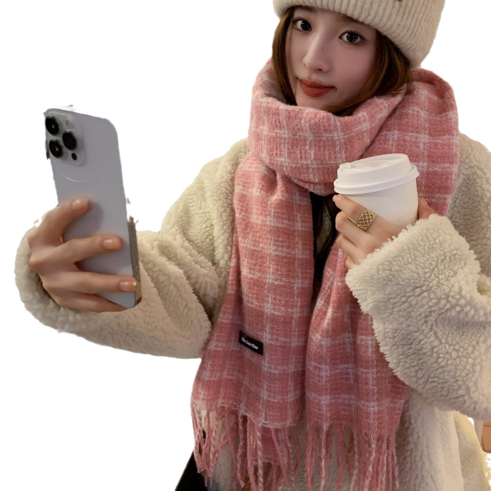 Estilo coreano estilo Chanel larga borla bufanda de las mujeres verde retro Plaid atmósfera invierno versátil estudiante pareja chal