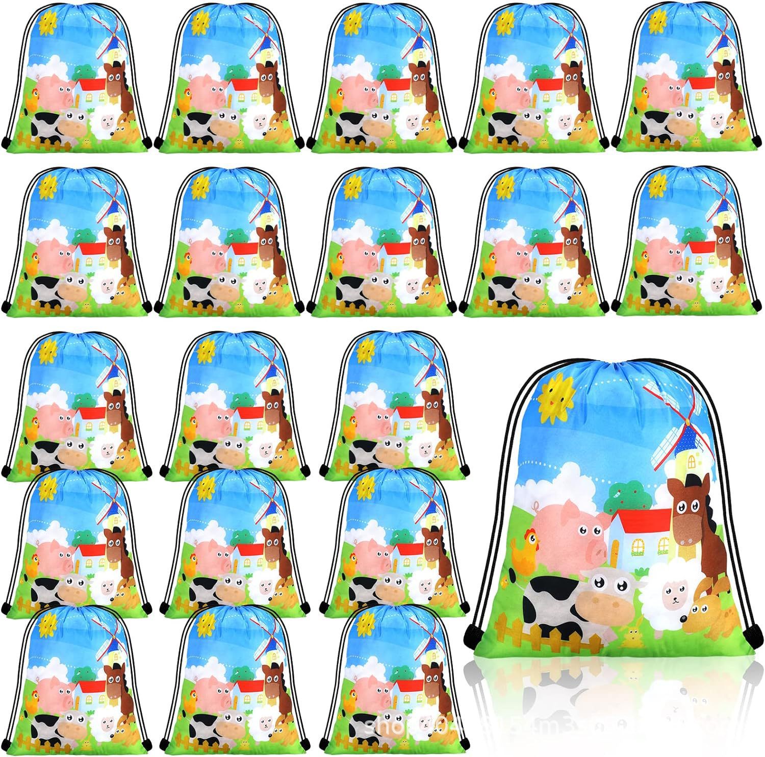 农场五双肩抽绳背包袋子小狗派对便携收纳袋涤纶手提抽绳袋束口