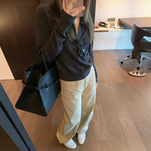 现货/2025秋冬新款韩国老钱风高级感气质深灰色polo领羊毛针织衫