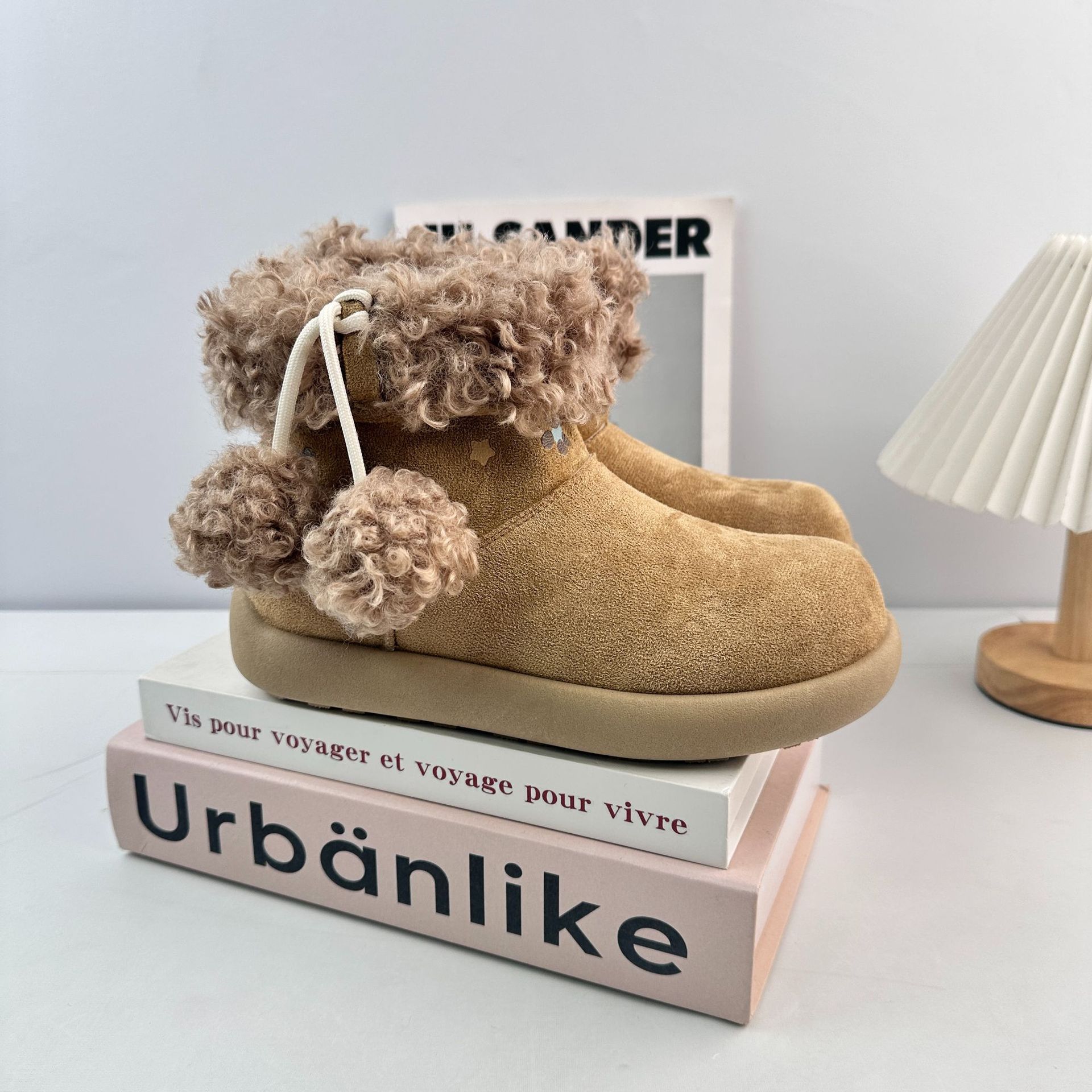 Yuanbo bonito botas de nieve de cabeza grande mujeres 2025 botas cortas de cabello de lichi de invierno y zapatos de algodón gruesos
