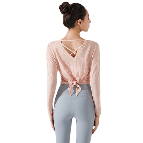 Ningbo Yuancheng burnt-out long-sleeved yoga clothing tops women's fitness Pilates sports loose blouses for pregnant women spring and autumn