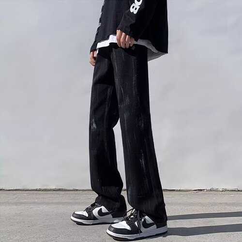 Black micro-pants men's spring American high street jeans teenagers handsome high-end straight pants men's
