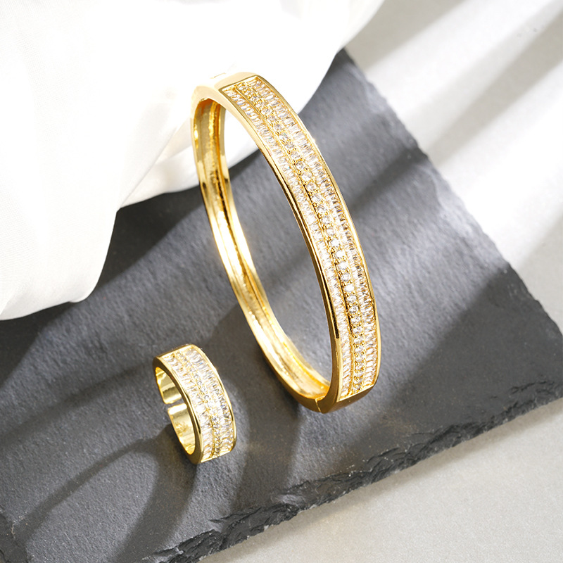 Brazalete de 18k de galvanoplastia de oro de arena antigua transfronteriza, anillo de gypsophila de diamantes