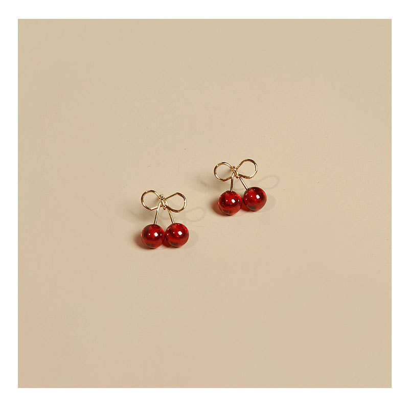 5g Weight 925 Sterling Silver Ear Needle Material Ear Studs Classification 1 Pair 925 Sterling Silver Cherry Ear Studs