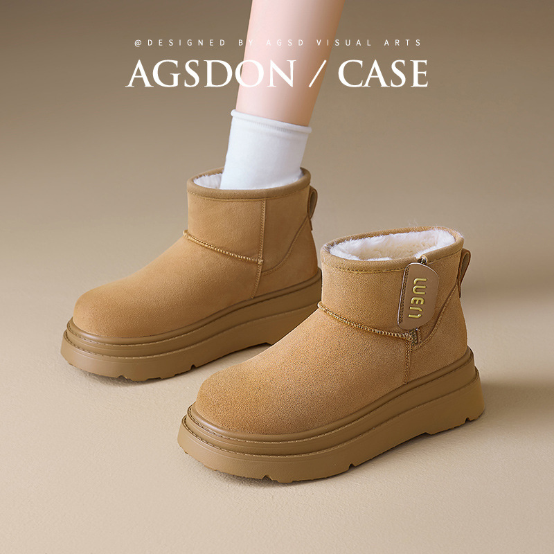 Augu Lion Dengjia terciopelo botas de nieve para mujeres 2025 nuevo invierno engrosado zapatos de algodón de moda botas de pan gruesas