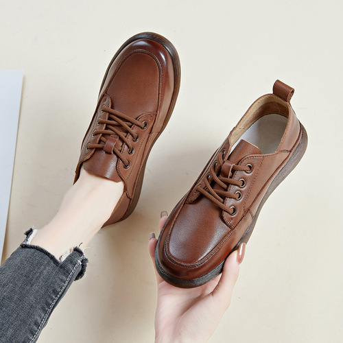 Beef tendon sole genuine leather spring new mother's shoes women's lace-up shoes soft and versatile black work shoes pure leather women's shoes