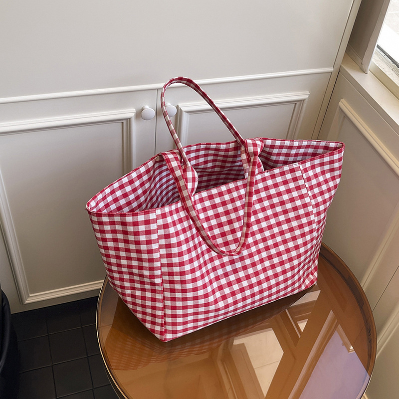 Bolso de lona a cuadros de gran capacidad para mujer 2025 nuevo bolso de hombro de cercanías para estudiantes universitarios