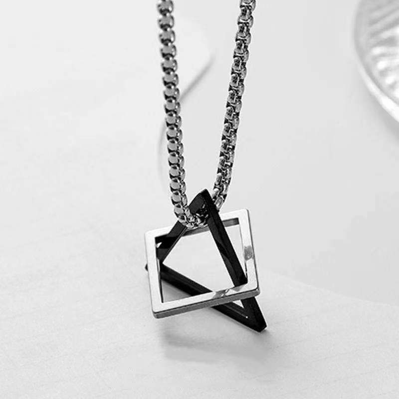 Minimalist Geometric Triangle Necklace For Men Titanium Steel_voghion.com