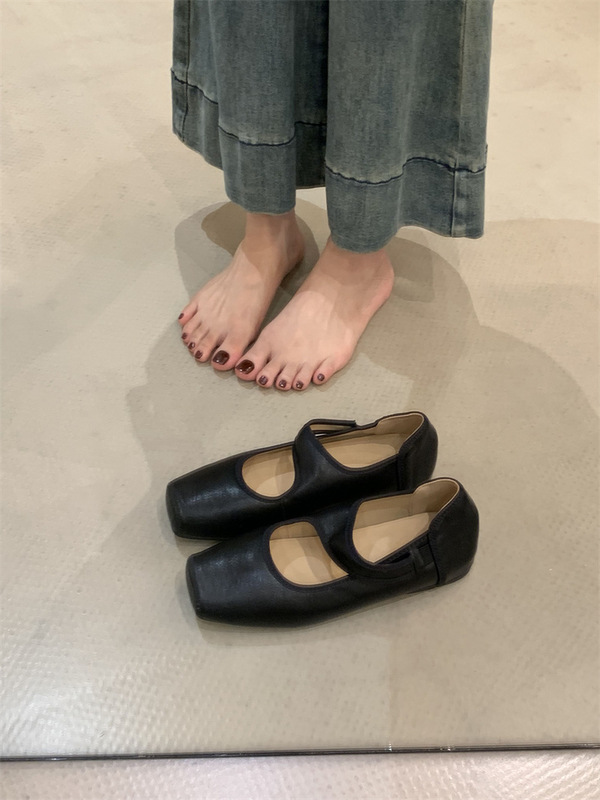 晚风方头懒人一脚蹬软底玛丽珍鞋2025平底内增高3cm芭蕾舞单鞋女|undefined
