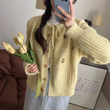 温柔风软fufu甜美绣花毛衣外套女秋冬2025新款韩系针织开衫上衣服
