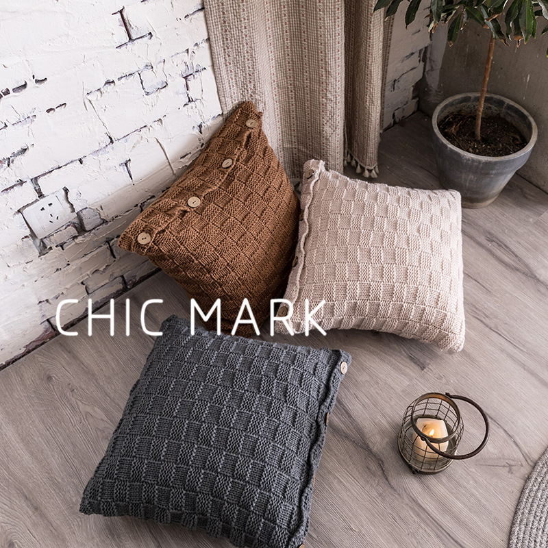 ins wind button pillowcase solid color knitted creative cushion home sofa plain living room pillow pillowcase wholesale