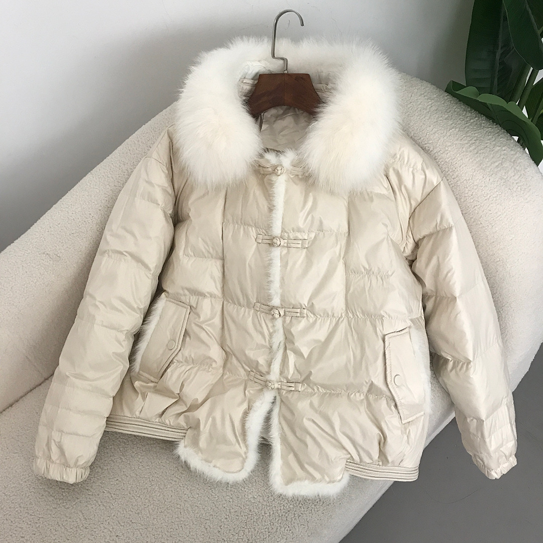 Women's Clothing Down jacket short style for women high end high grade slim loose fashion retro button stitching mink fur down jacket_voghion.com