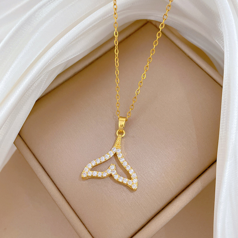 Zircon Fish Tail Necklace Elegant Gorgeous Full Diamond Jewellery_voghion.com