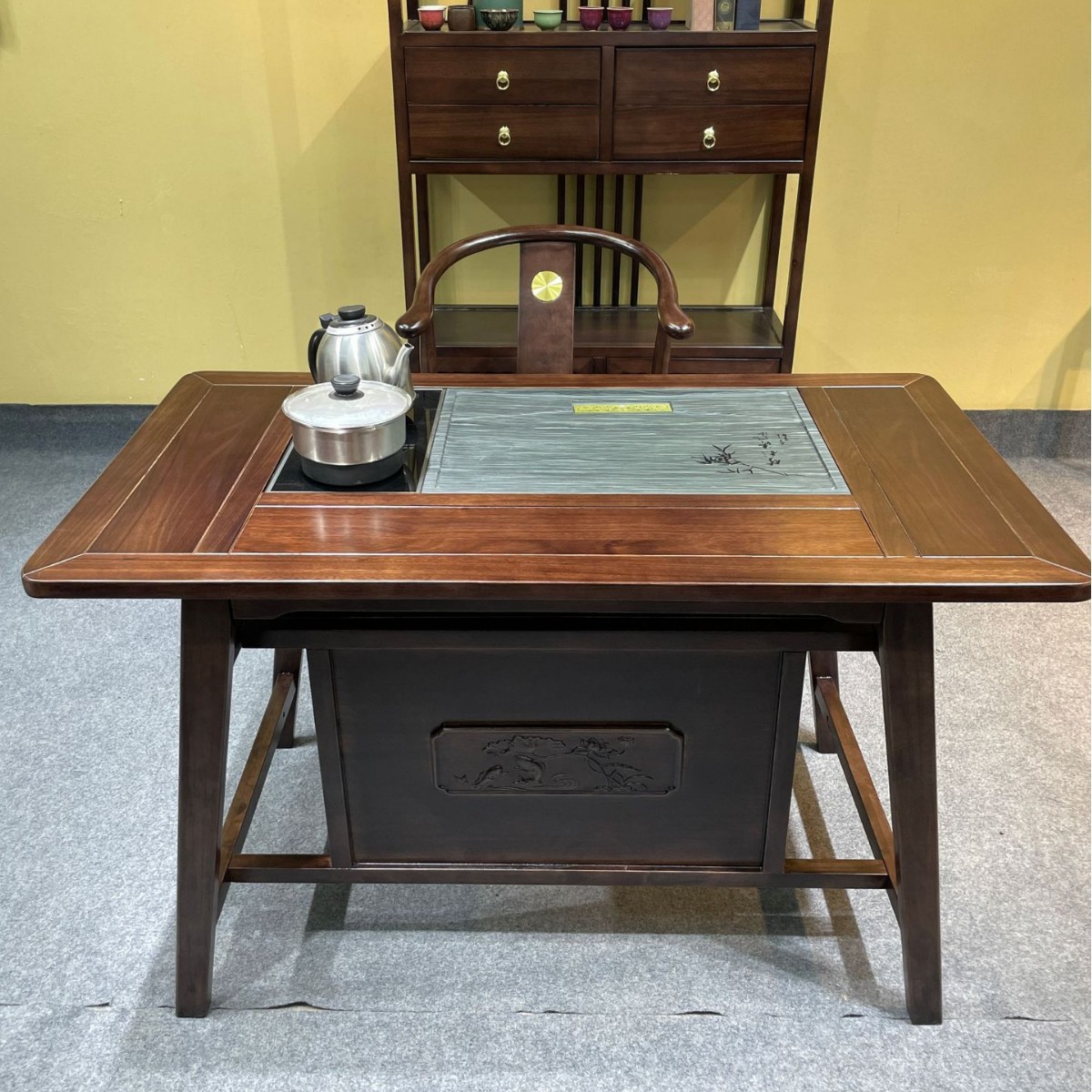 New Chinese-style Solid Wood Tea Table and Chair Combination suit Zen Ming-style North Office Tea Table Zijin Sandalwood Factory Direct Supply
