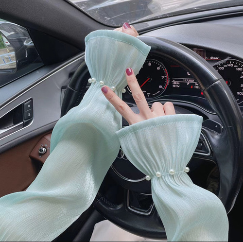 Internet-famous best-selling driving sun protection pearl sleeves—thin ice silk style, breathable, UV-resistant, and sun-shielding ice sleeves for summer.