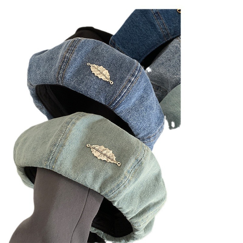 Basco donna in denim azzurro con fiocco stile coreano elegante_voghion.com