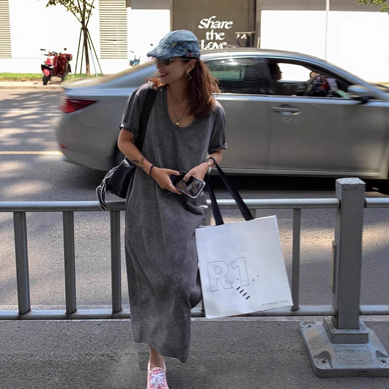 53007 # Dress 2025 New Style Women's Summer Temperament Fat mm Cover Belly Large Size Slimming Look Tall T-Shirt Long Skirt 53007 # Dress 2025 New Style Women's Summer Temperament Fat mm Cover Belly Large Size Slimming Look Tall T-Shirt Long Skirt