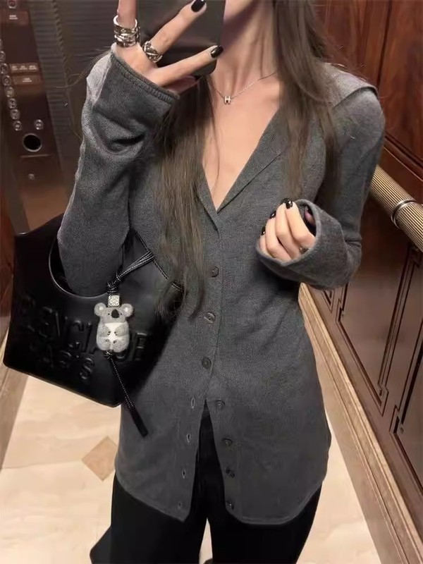 灰色针织开衫外套女秋冬毛衣内搭打底可外穿早秋韩系chic穿搭上衣|undefined