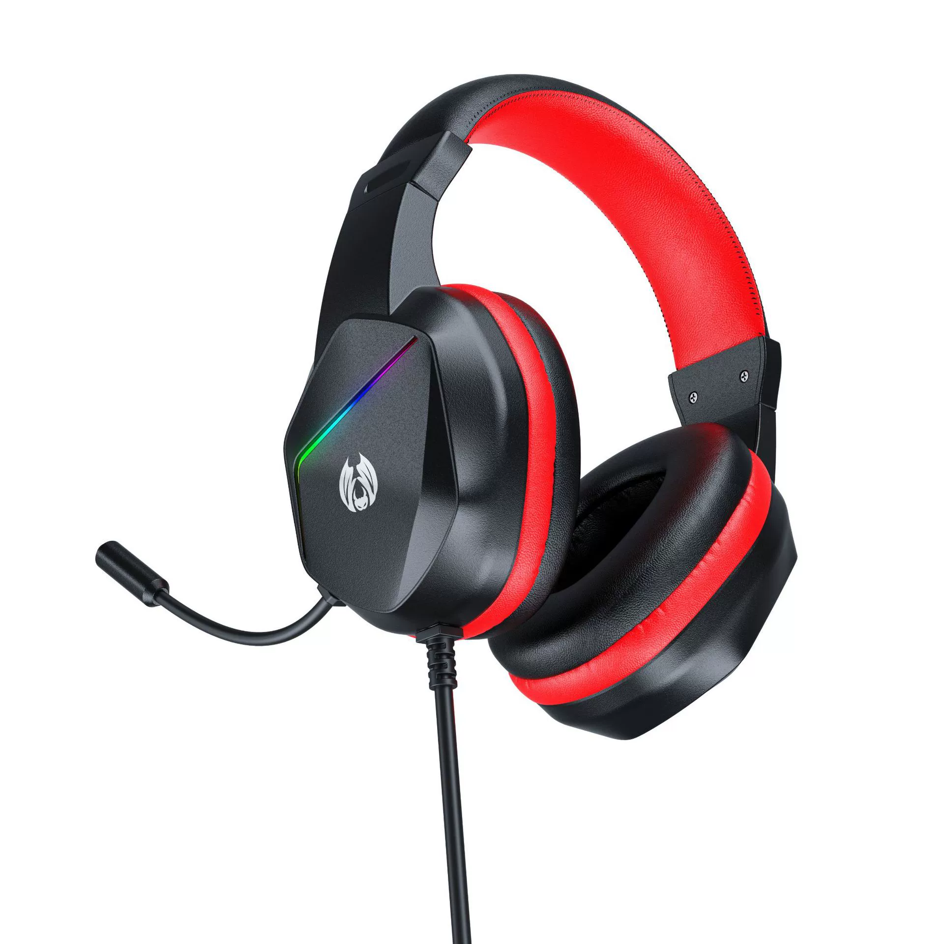 BATXELLENT Игровые наушники для ноутбука, 3.5 мм, RGB подсветка, белый/красный