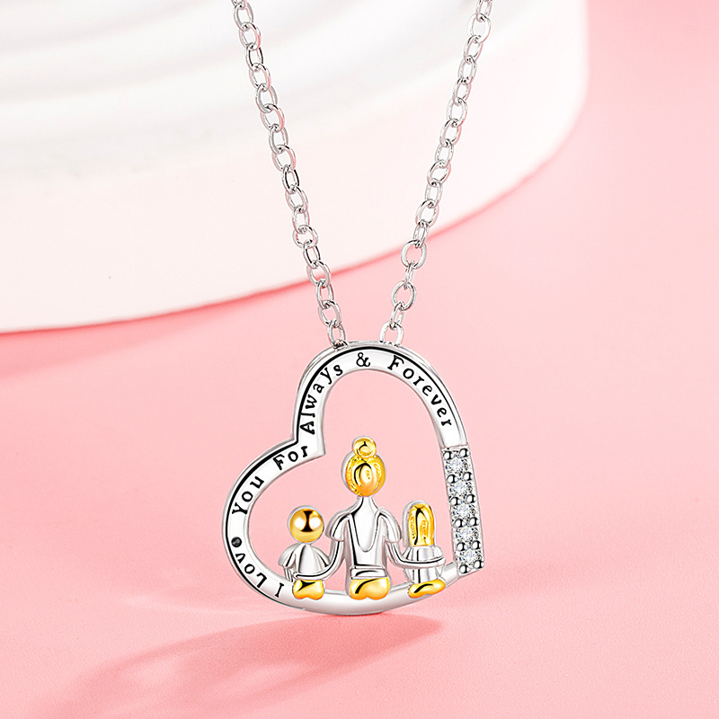 Collana con pendente a cuore inciso mamma e figlio donna_voghion.com
