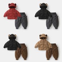 咔咔熊猫婴儿连帽羽绒服套装冬装男童袄棉服棉裤子女童宝宝两件套