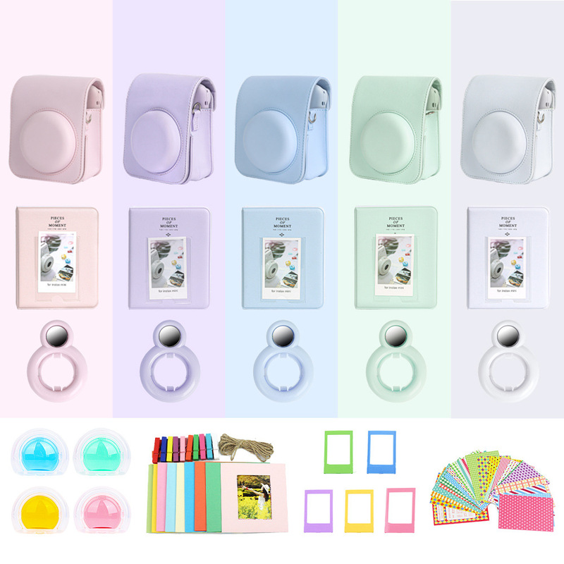 Polaroid mini12 solid color leather camera bag 7-in-1 suit album sticker photo frame self-shooting mirror filter Polaroid mini12 solid color leather camera bag 7-in-1 suit album sticker photo frame self-shooting mirror filter