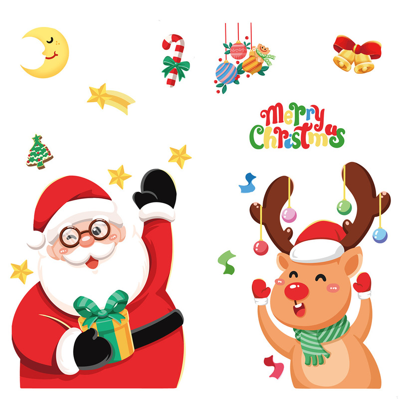 クリスマスデコレーションスノーフレークステッカーサンタクロースヘラジカ雪だるまガーランド静電ステッカートランスボーダーメリークリスマスウィンドウステッカー|undefined