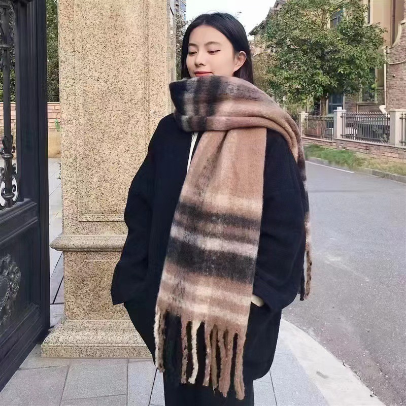 Écharpe en mohair douce et moelleuse de couleur unie pour femme, châle chaud et épais en cachemire polyvalent, nouvelle collection automne hiver_voghion.com