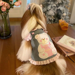 春夏犬猫服ペットデニムスカートテディマルジス小型犬春タイプベアプリント可爱い