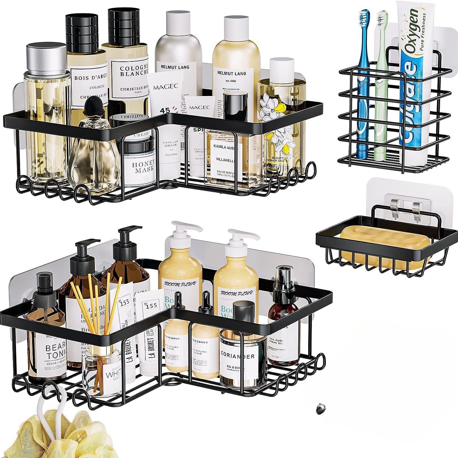 Amazon hierro ponche-libre baño triángulo de almacenamiento de rack estante de la esquina de la cocina baño rack de almacenamiento