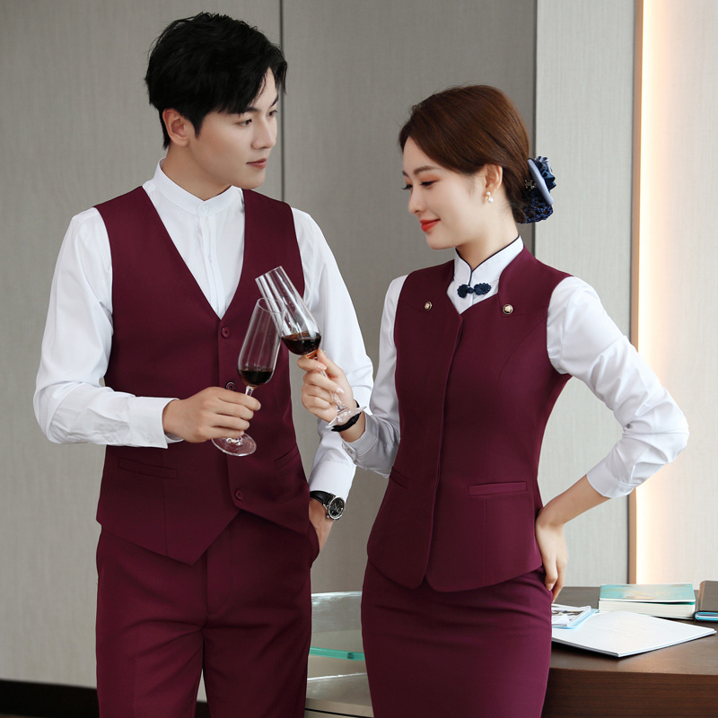 职业马甲套装男女同款酒店前台空姐制服餐厅服务员技师工作服批发|ms