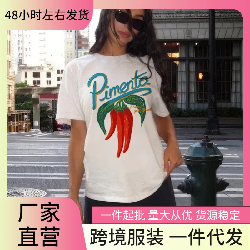 Red Pepper Vintage Aesthetic T-Shirt Short Sleeve Plant Chili Graphic Tee Brazilian Food Lover Shirt Summer Women