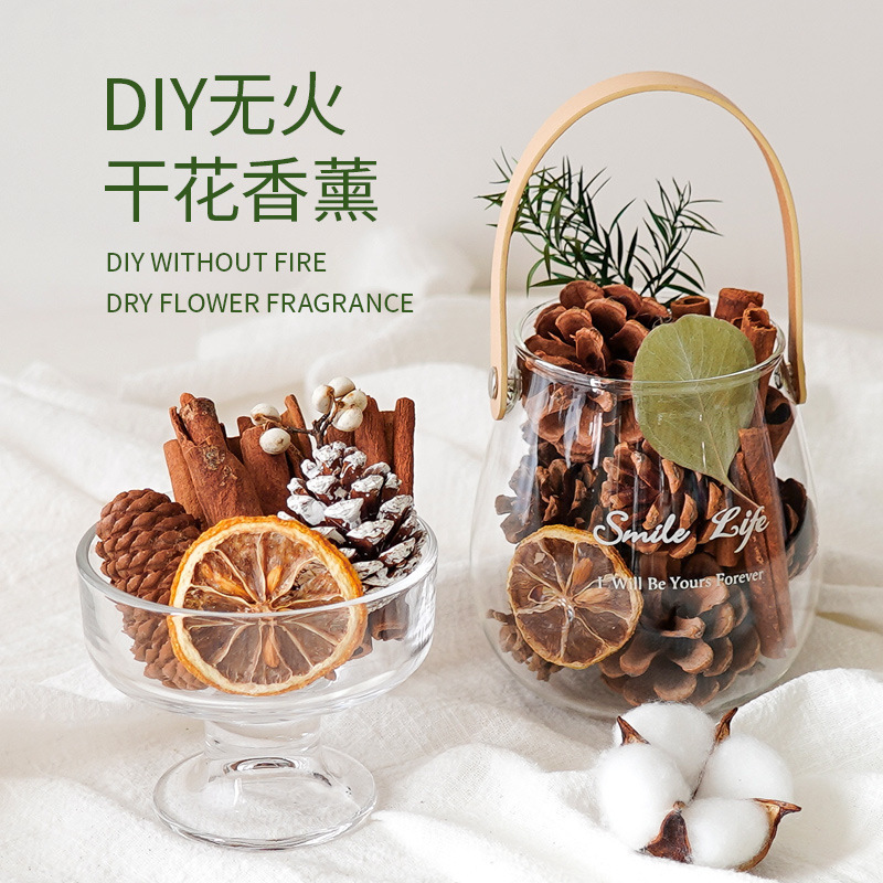 杯摆件材料空卷柠檬居家diy杯手提玻璃材料无肉桂皮革包DIY香薰火