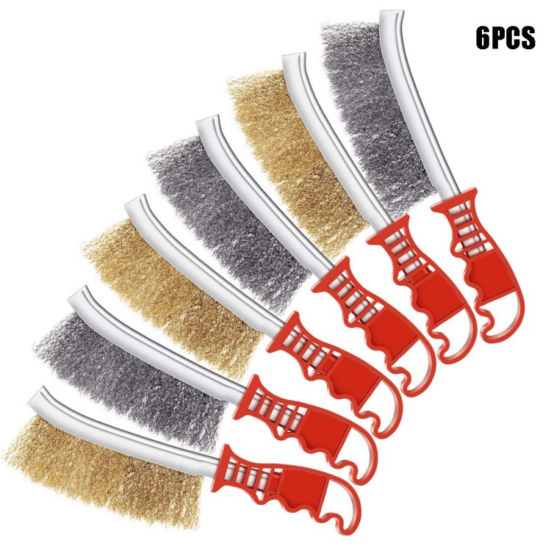跨境6件套钢丝刷套装用于汽车的不锈钢黄铜钢丝刷清洁焊渣除锈刷