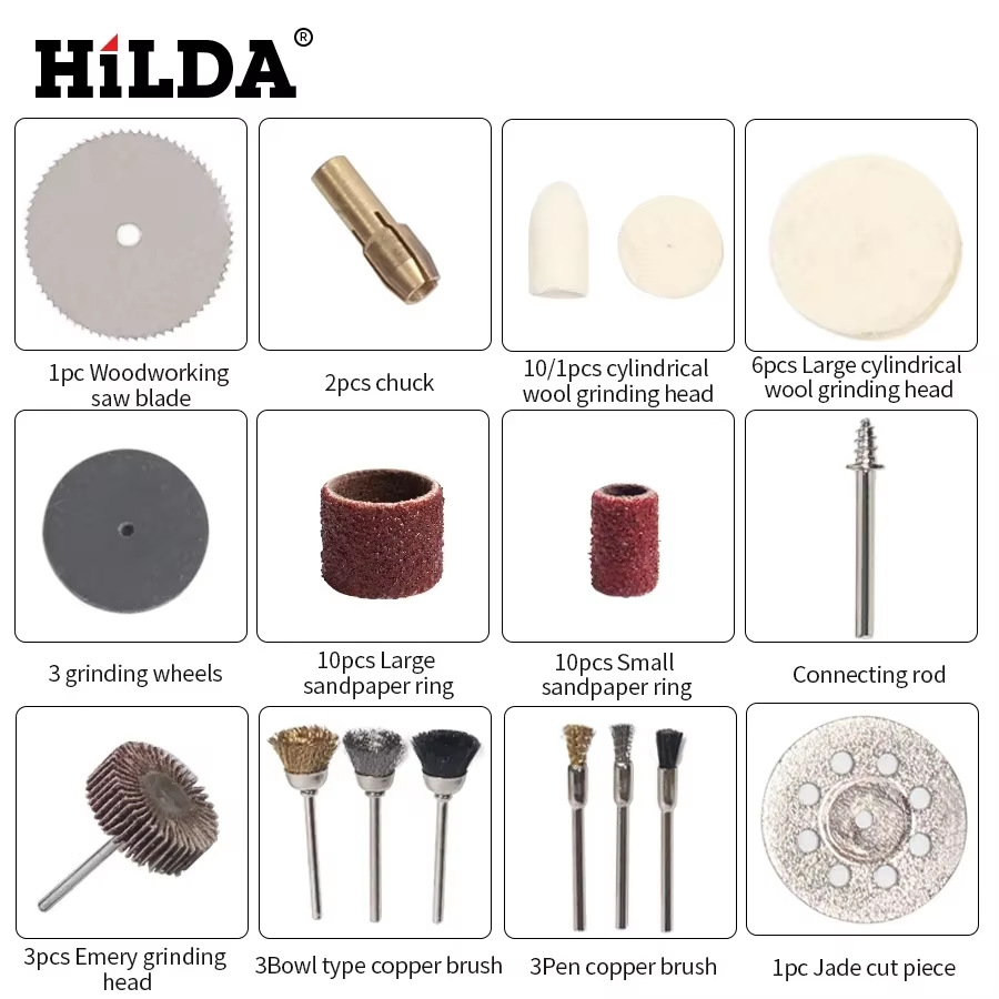 旋转工具配件，适用于轻松切割、研磨、砂光、雕刻及抛光工具组合