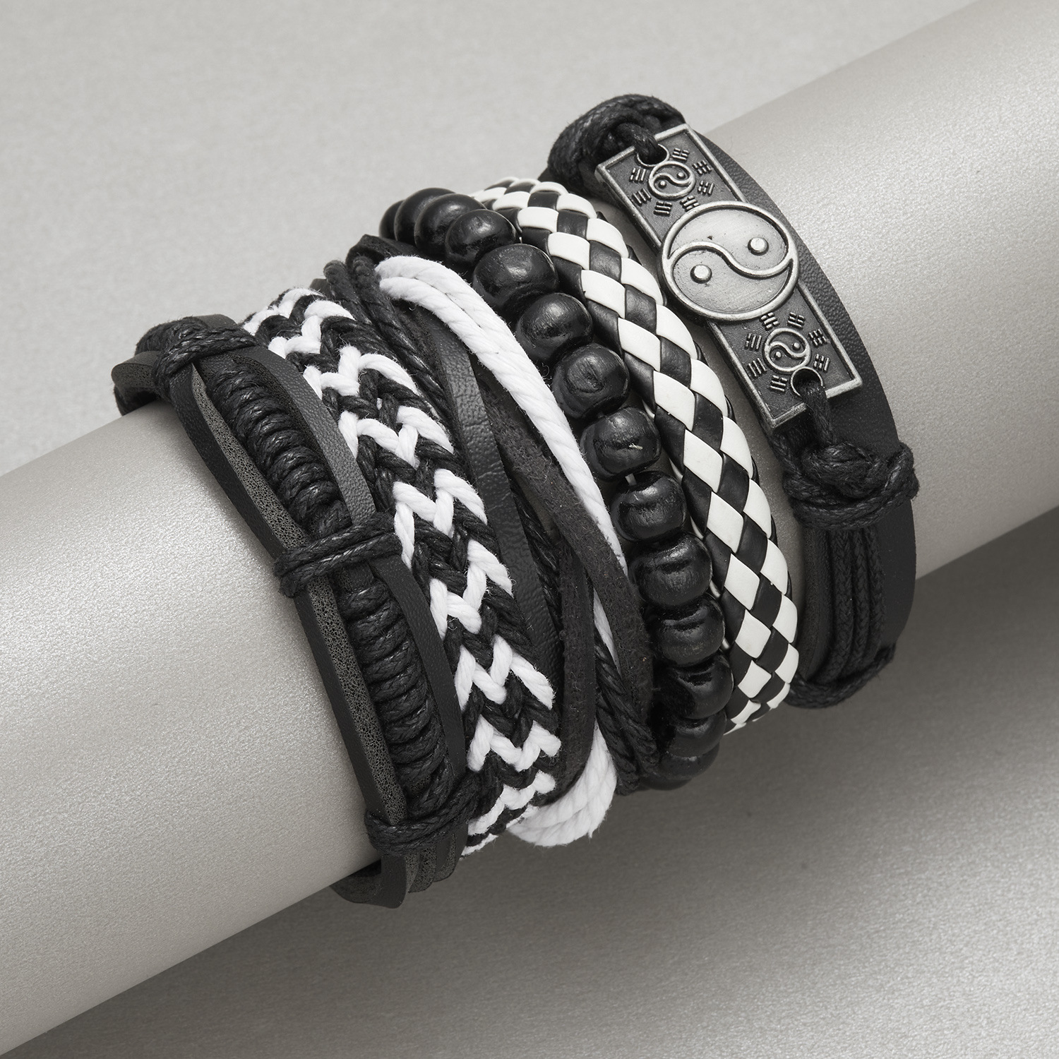 Fashion Cross Heart Shape Pu Leather Knitting Menu0027S Bracelets 1 Set