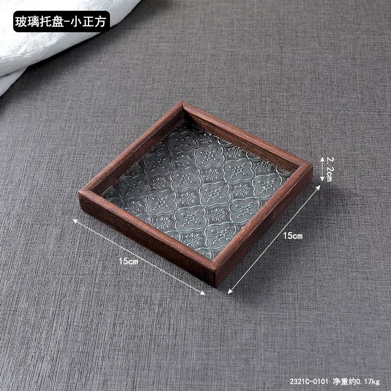 インスタイル木製ガラスティートレイ長方形トレイティーセット収納装飾品中国風フルーツスナックスナックトレイトレイ