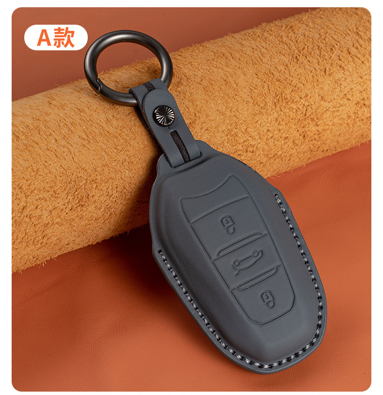 Suitable for Dongfeng Peugeot 408 top layer cowhide leather key case 308 car 3008 men's 4008 case 508500