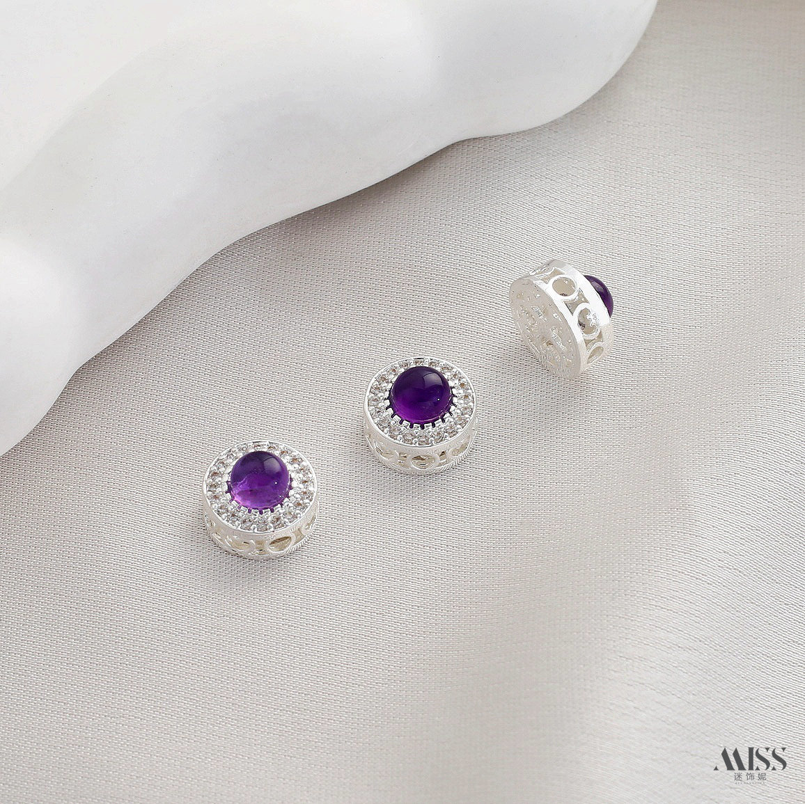 Inlaid with natural amethyst, plated with real gold and thick silver, angel and osmanthus drop-shaped decorative bead pendant DIY jewelry accessories