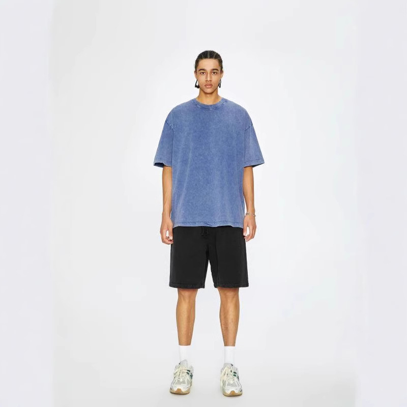 Camiseta de manga corta de algodón pesado vieja lavada retro americana para hombres y mujeres sueltos de gran tamaño versión europea de la marca de moda oversize