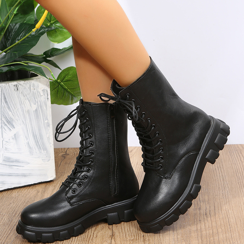 Large size spring and autumn new boots women round thick sole fashion boots British wind motorcycle boots women_voghion.com
