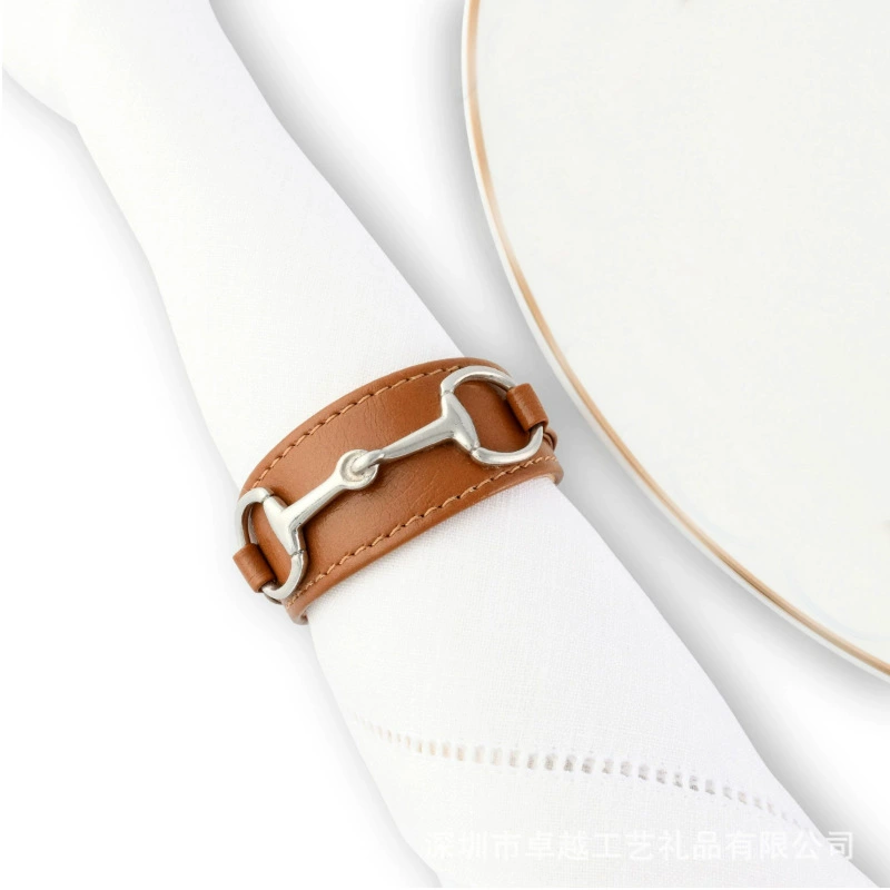 Настольное кольцо для салфеток Кожаное кольцо для салфеток в европейском стиле Металлическое зажим для салфеток из искусственной кожи Гостиничный стол